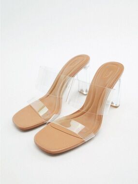 Zara Transparent High-Heel Sandals in Natural